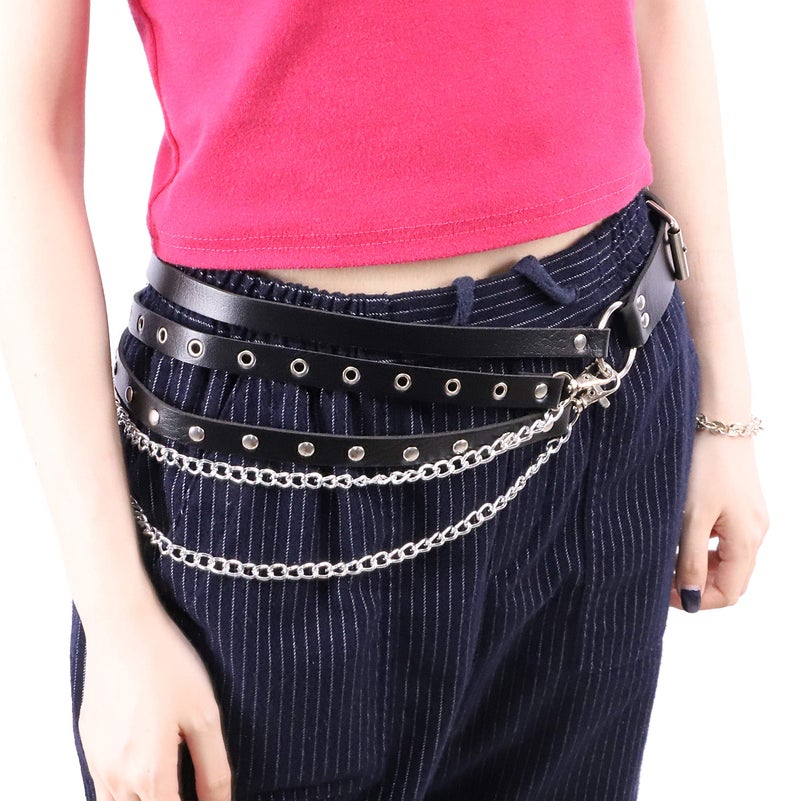 MILAKOO Women's Body Chain Belt PU Leather Gothic Punk Vintage Waist Harness Adjustable - Image 4